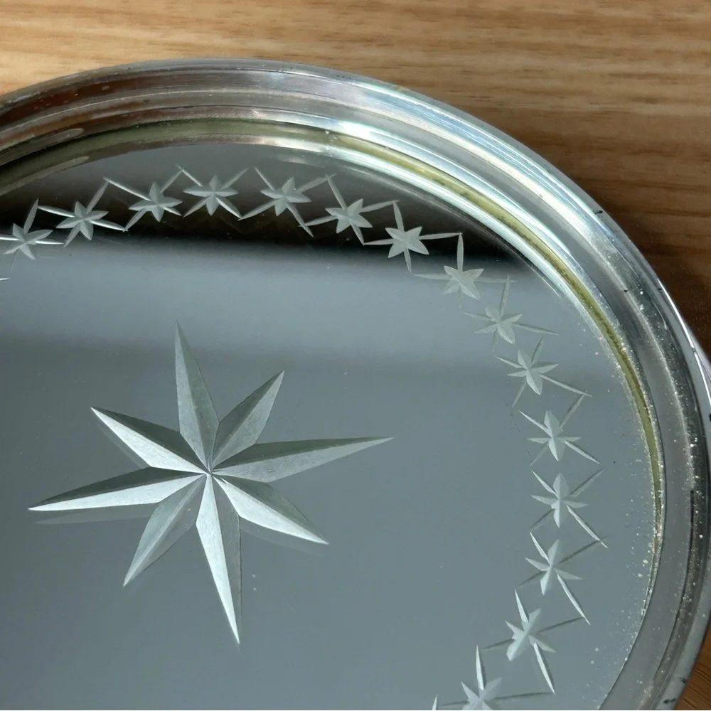 White Barn Co. Silver Star Burst Mirror Candle Wine Bottle Coaster Etched - Picture 13 of 13